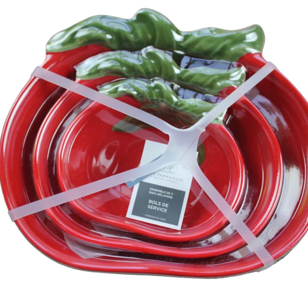 Rachel Ashwell The Farmhouse Tomato Melamine Serving Bowls Set of 3 NWT RARE